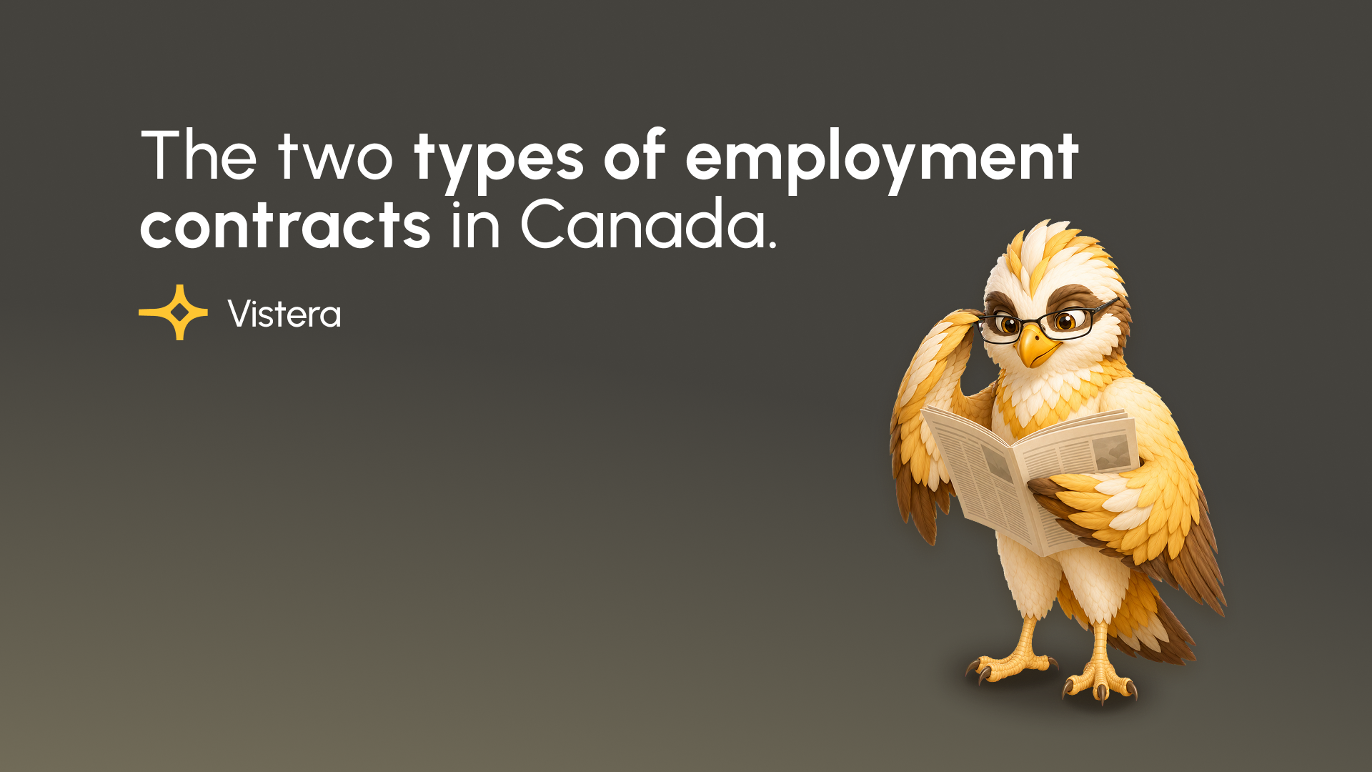 Vero mascot reading a newspaper, on a slide titled "The two types of employment contracts in Canada."